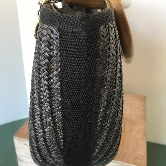 Pier Giorgio Black Rattan Woven Handbag - Picture 8 of 11